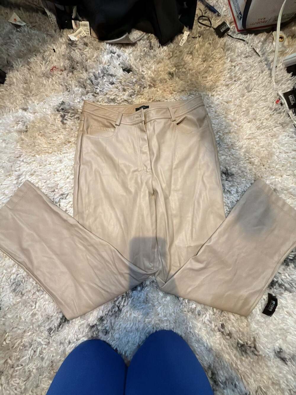 Halogen Beige Faux Leather Straight Leg Pants